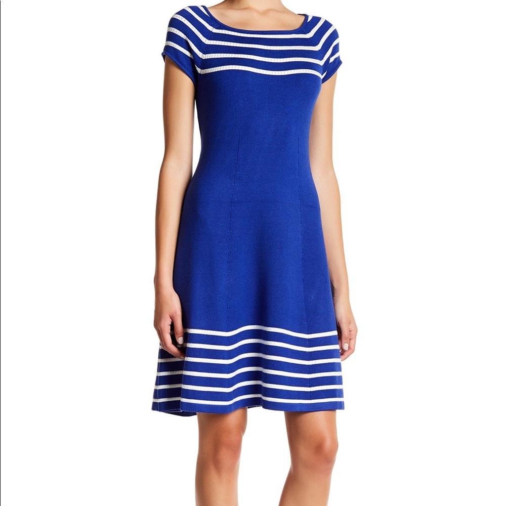 New Eliza J  Stripe Midi Dress Size Petite M blue